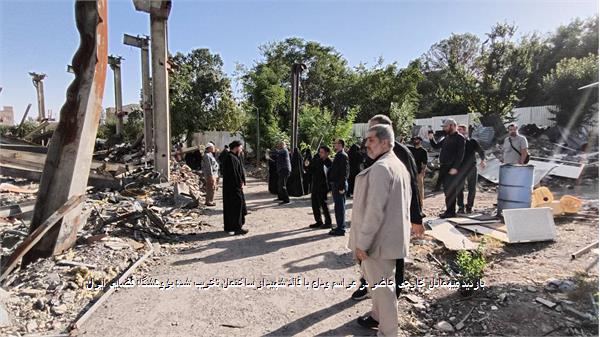 بازدید میهمانان خارجی حاضر در مراسم وداع با قائد شهید از ساختمان تخریب شده پژوهشگاه فضایی ایران
