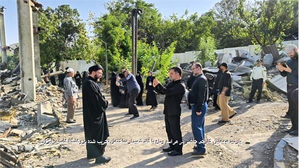 بازدید میهمانان خارجی حاضر در مراسم وداع با قائد شهید از ساختمان تخریب شده پژوهشگاه فضایی ایران